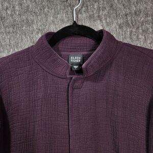 Eileen‎ Fisher Coat Womens Large Purple Textured Silk Magnetic Closure Blazer